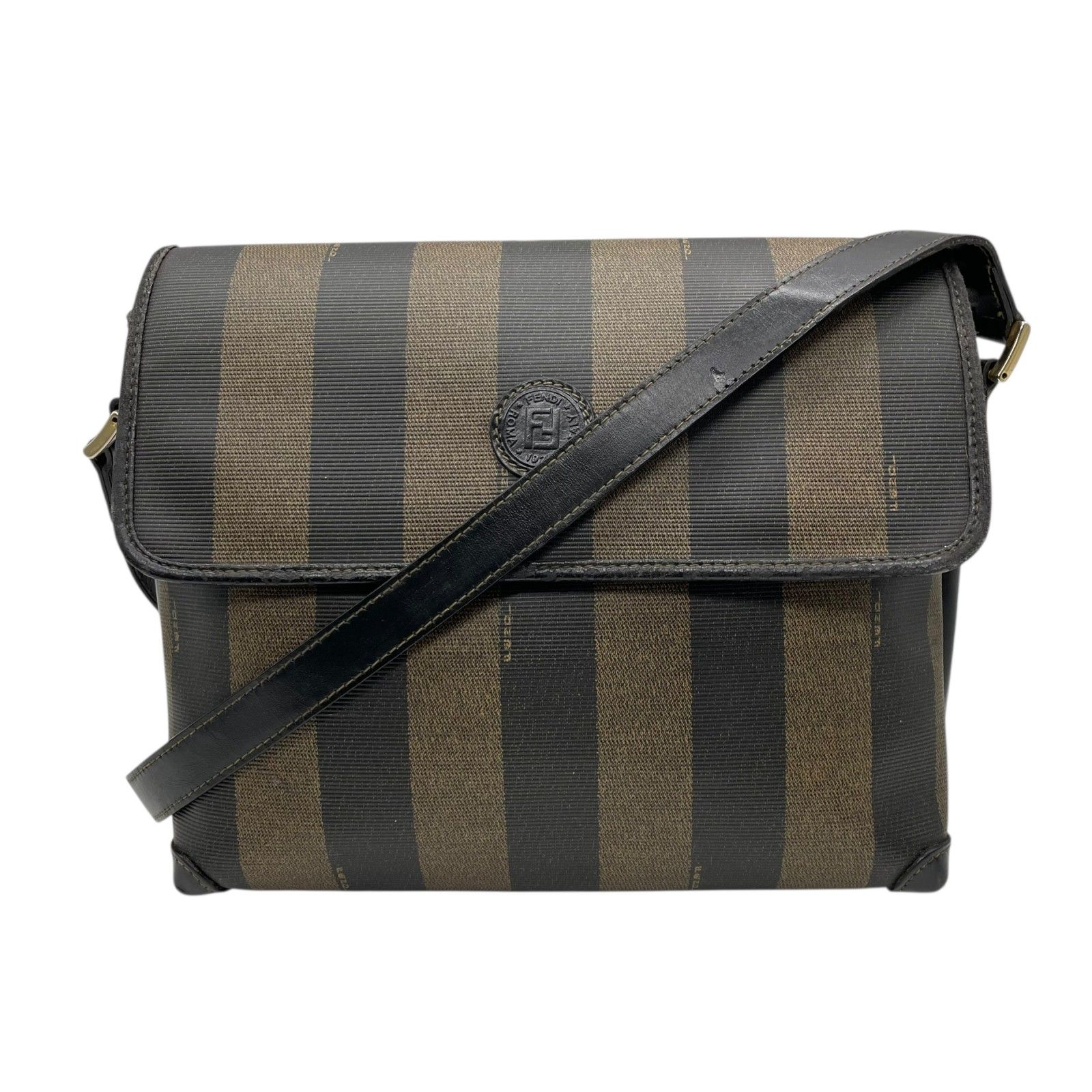 FENDI フェンディ ペカン ストライプ PVC レザー ショルダーバッグ