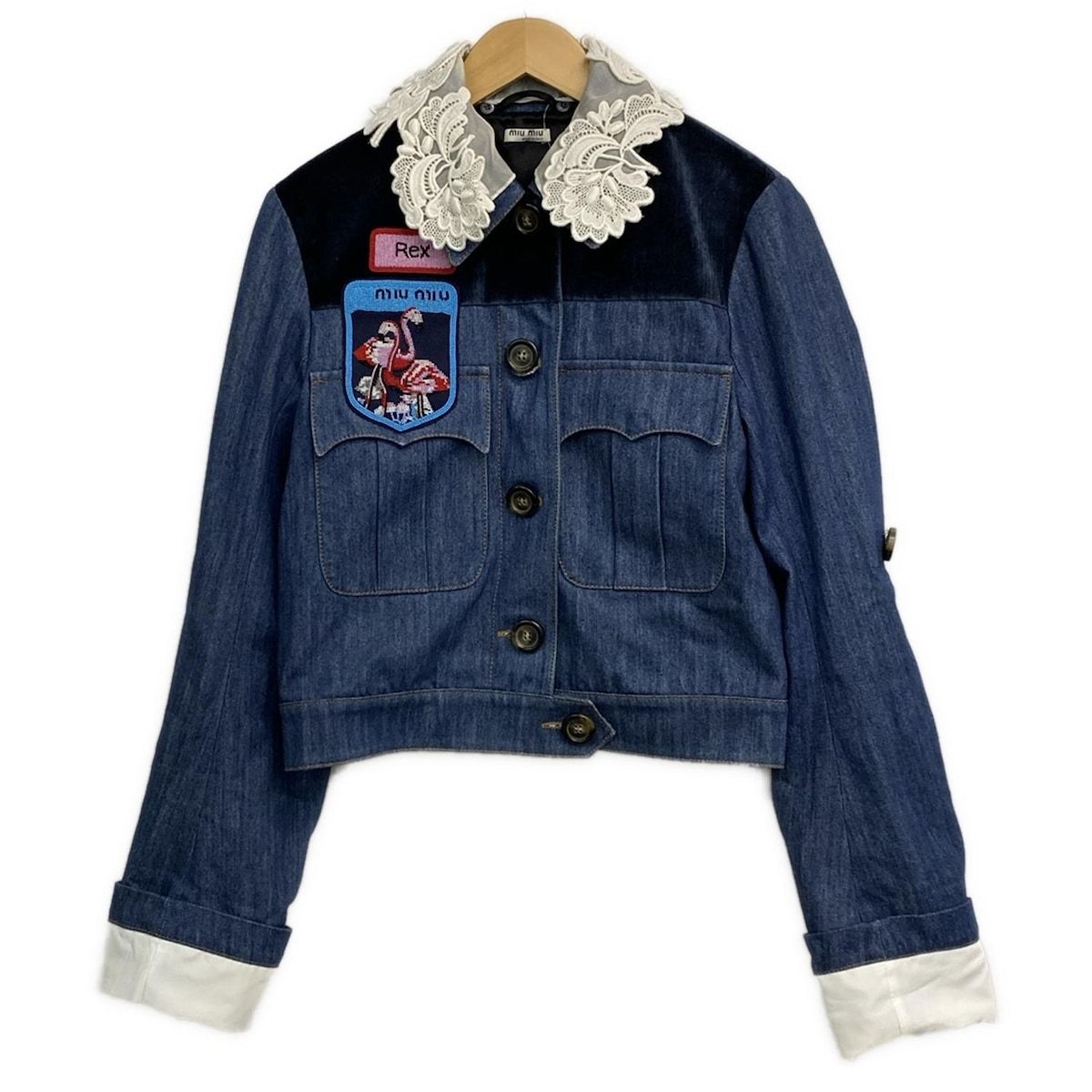 ミュウミュウ Gジャン サイズ38 S レディース - GWB024 ネイビー×白