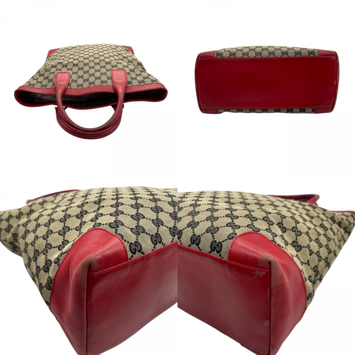 GUCCI グッチ GGキャンバス レザー トートバッグ グレー レッド