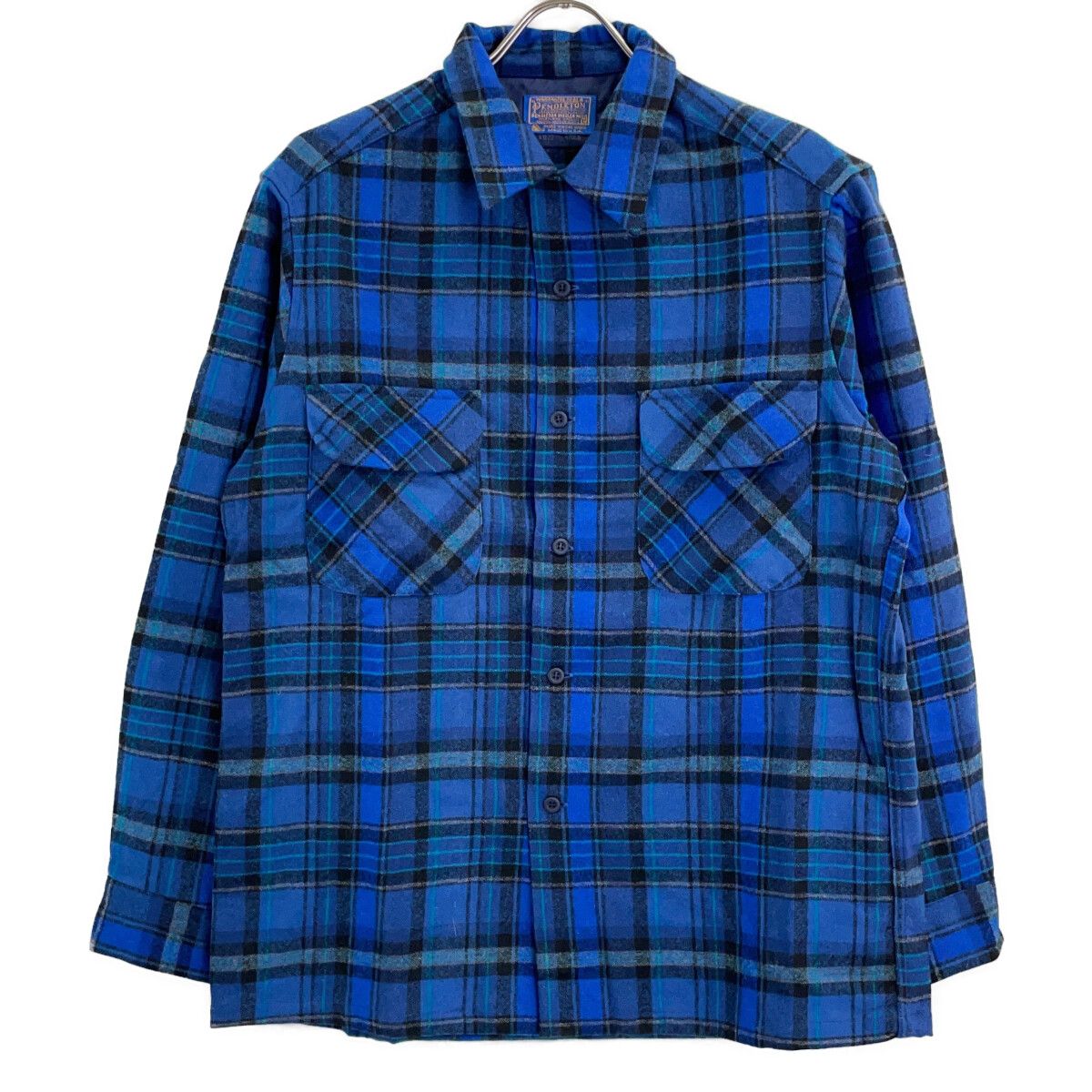 PENDLETON ペンドルトン 70s USA製 ﾌﾞﾙｰ ﾊﾞｰｼﾞﾝｳｰﾙ100 ﾁｪｯｸ ﾎﾞｰﾄﾞｼｬﾂ M