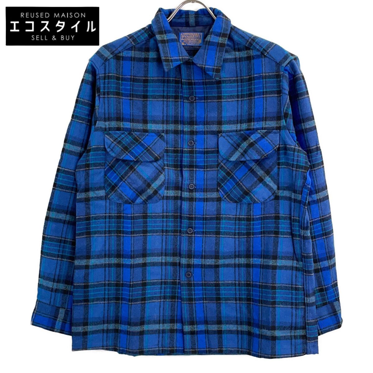PENDLETON ペンドルトン 70s USA製 ﾌﾞﾙｰ ﾊﾞｰｼﾞﾝｳｰﾙ100 ﾁｪｯｸ ﾎﾞｰﾄﾞｼｬﾂ M