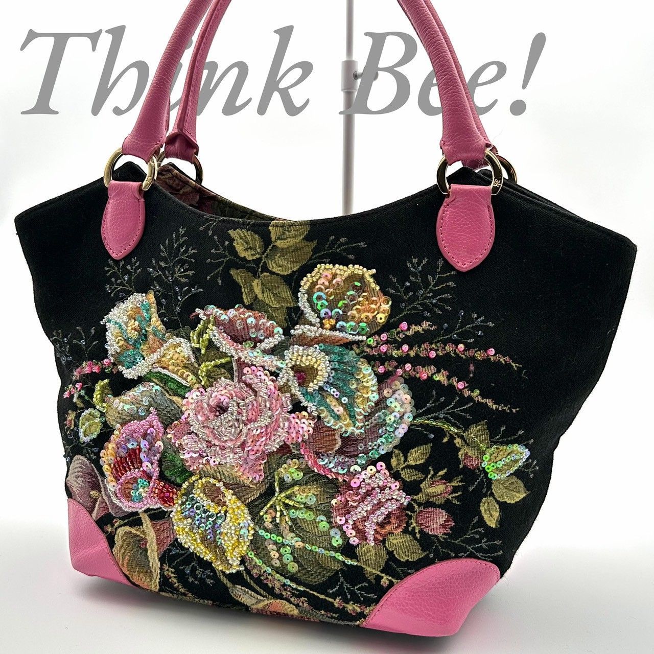 ☆think bee!☆シンクビー 花柄 スパンコール ガマ口 ハンドバック