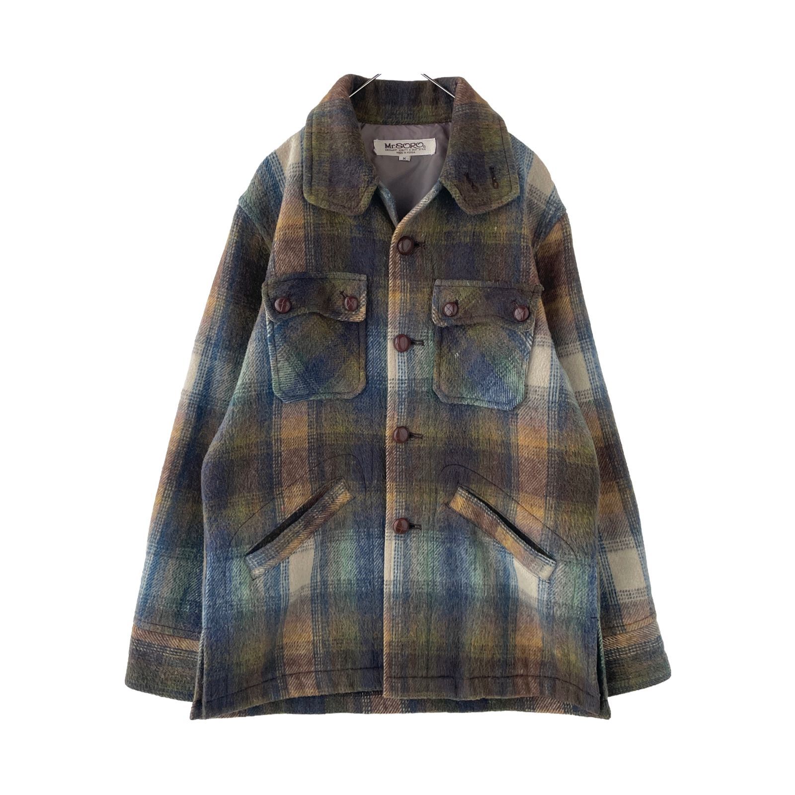 80s 90s オンブレチェックジャケット ウール混 レトロ ヴィンテージ