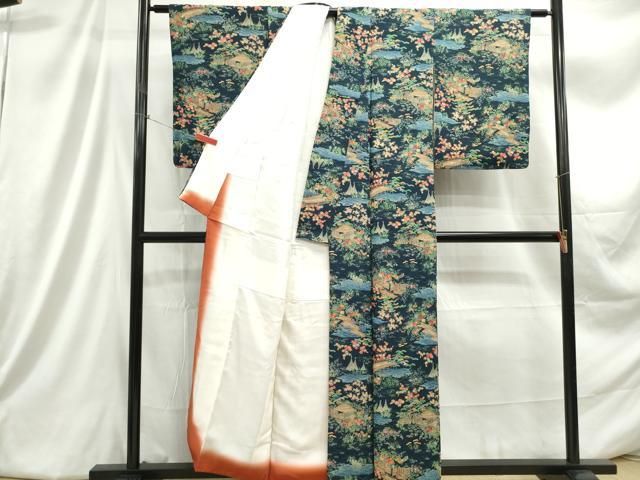 平和屋着物□上質な小紋 風景花文 鬼しぼ縮緬 正絹 逸品 DABC9387qa