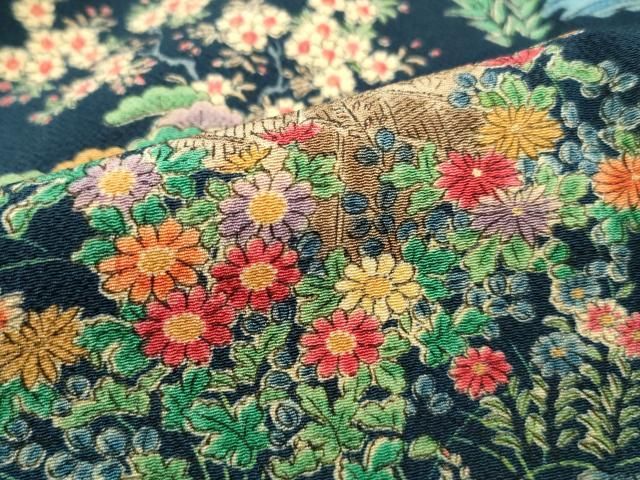 平和屋着物□上質な小紋 風景花文 鬼しぼ縮緬 正絹 逸品 DABC9387qa