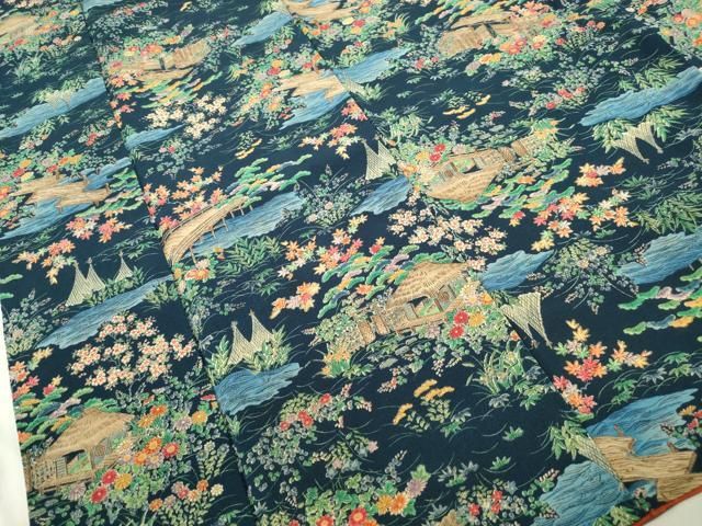 平和屋着物□上質な小紋 風景花文 鬼しぼ縮緬 正絹 逸品 DABC9387qa