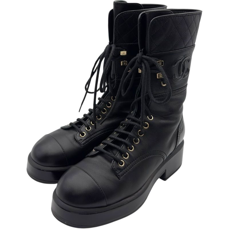 シャネル CHANEL マトラッセキルティングレザーロングブーツ G38863