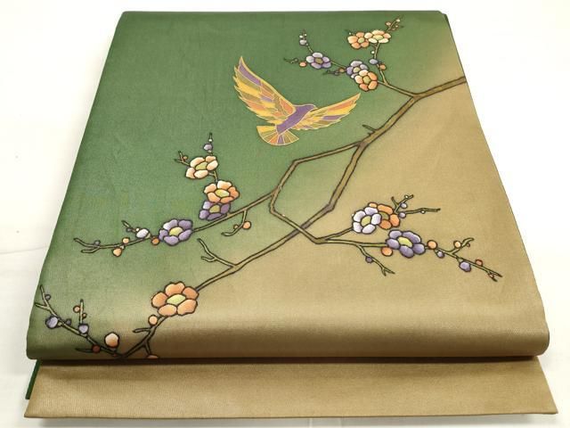 平和屋着物◎染色作家 斉藤三才 太鼓柄袋帯 三才鳥 枝花文 金彩 正絹