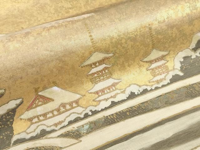 平和屋着物▽六通柄袋帯 螺鈿箔 遠山風景文 金彩 引箔 正絹 逸品