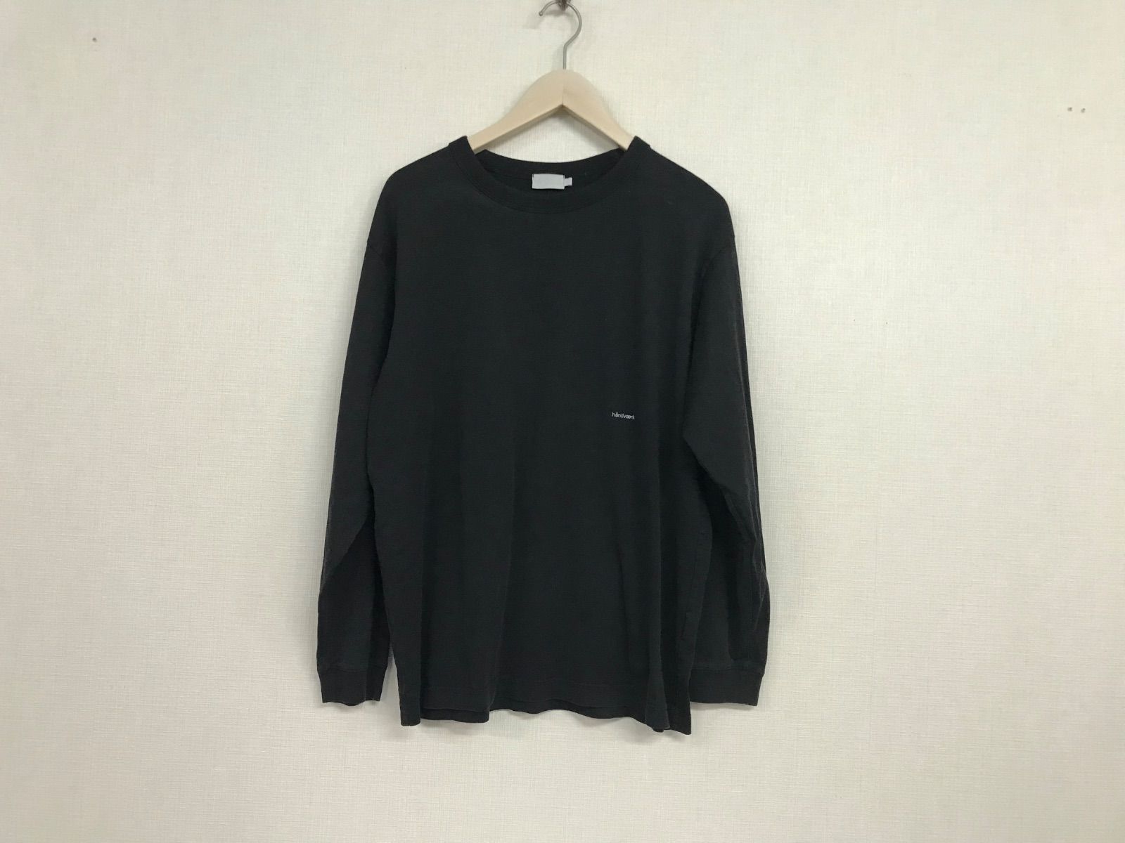 本物ハンドバークhandvaerkコットン長袖ロンTシャツメンズサーフアメカジミリタリーワークスケーターストリートビジネススーツゴルフ黒ブラックSペルー製