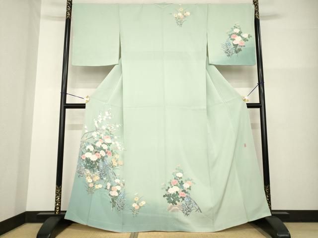 平和屋着物●十日町友禅作家　岡村蒼風　訪問着　花籬文　暈し染め　正絹　逸品　未使用　AABG4042ck 平和屋着物○十日町友禅作家 岡村蒼風 訪問着 花籬文 暈し染め 正絹
