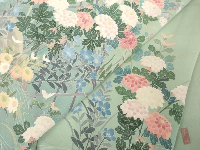 平和屋着物●十日町友禅作家　岡村蒼風　訪問着　花籬文　暈し染め　正絹　逸品　未使用　AABG4042ck 平和屋着物○十日町友禅作家 岡村蒼風 訪問着 花籬文 暈し染め 正絹