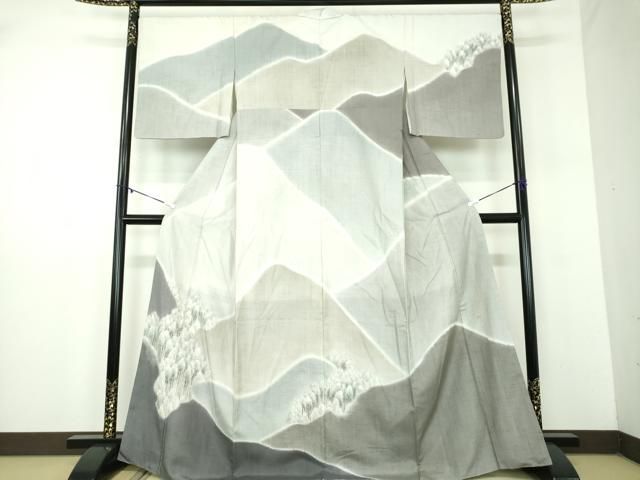 平和屋着物○日本画家 濡れ描き友禅作家 高橋峰陵 訪問着 紬地 手描き