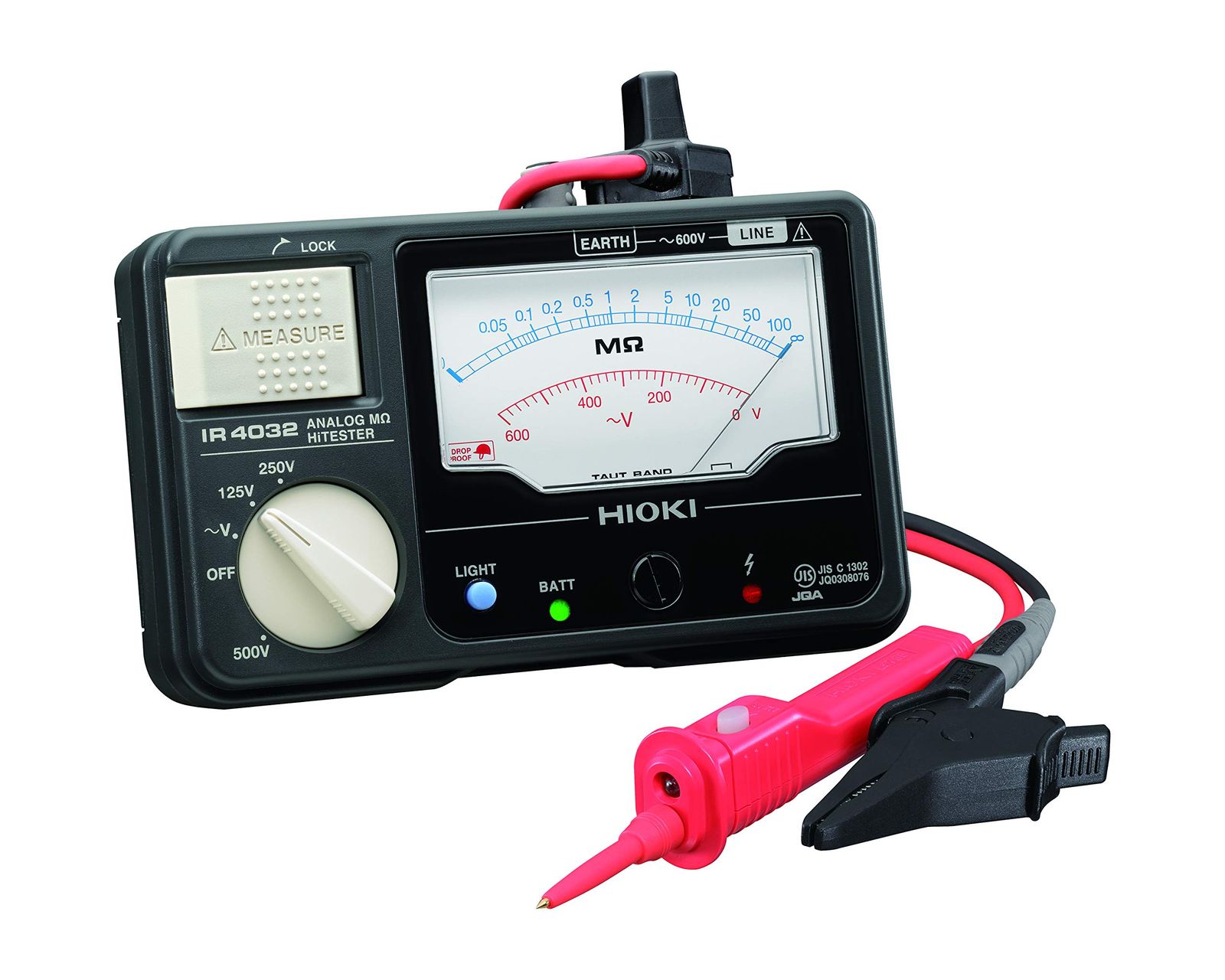 HIOKI (日置電機) 絶縁抵抗計 IR4032-11 アナログメグオームハイテスタ スイッチ付きリードセット L9788-11 付属品 JIS認証 日本製 定格 3レンジ DC 125V 250V 500V メガー [IR4032-11]