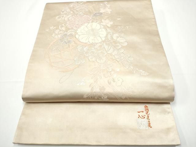 平和屋着物○西洞院辻が花 大脇一心 太鼓柄袋帯 銀糸 正絹 逸品