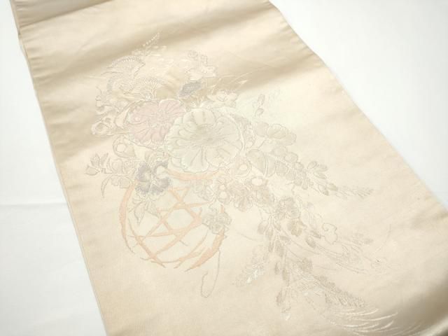 平和屋着物○西洞院辻が花 大脇一心 太鼓柄袋帯 銀糸 正絹 逸品