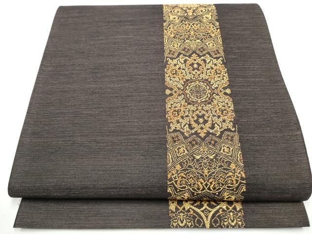 平和屋着物○全通柄袋帯 黄金ムガ蚕 更紗花間道 金糸 正絹 逸品