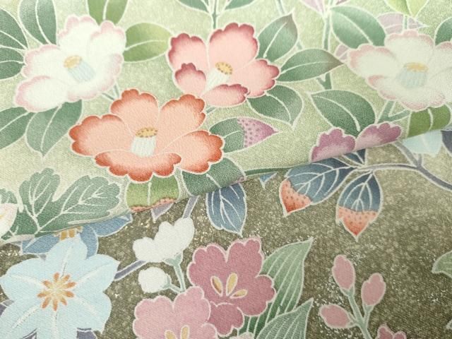 平和屋着物▽訪問着　単衣　枝花文　銀糸　正絹　逸品　AABD0426fy 平和屋着物○訪問着 枝花文 暈し染め 金銀糸 正絹 逸品 AABG7911cs