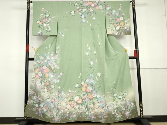 平和屋着物●極上　訪問着　正倉院花文　暈し染め　銀通し地　逸品　CZAA5632s6 平和屋着物○訪問着 枝花文 暈し染め 金銀糸 正絹 逸品 AABG7911cs