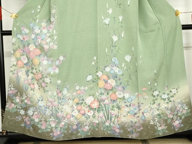 平和屋着物●極上　訪問着　正倉院花文　暈し染め　銀通し地　逸品　CZAA5632s6 平和屋着物○訪問着 枝花文 暈し染め 金銀糸 正絹 逸品 AABG7911cs