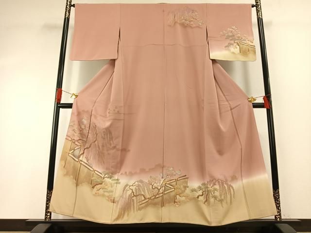 平和屋着物○訪問着 風景枝梅松文 暈し染め 金銀彩 正絹 逸品