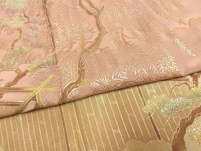 平和屋着物●訪問着　風景枝梅松文　暈し染め　金銀彩　正絹　逸品　AABG4627fy 平和屋着物○訪問着 風景枝梅松文 暈し染め 金銀彩 正絹 逸品
