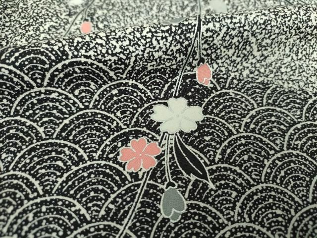 平和屋着物○訪問着 作家物 枝垂れ花 青海波 たたき染め 黒地 銀