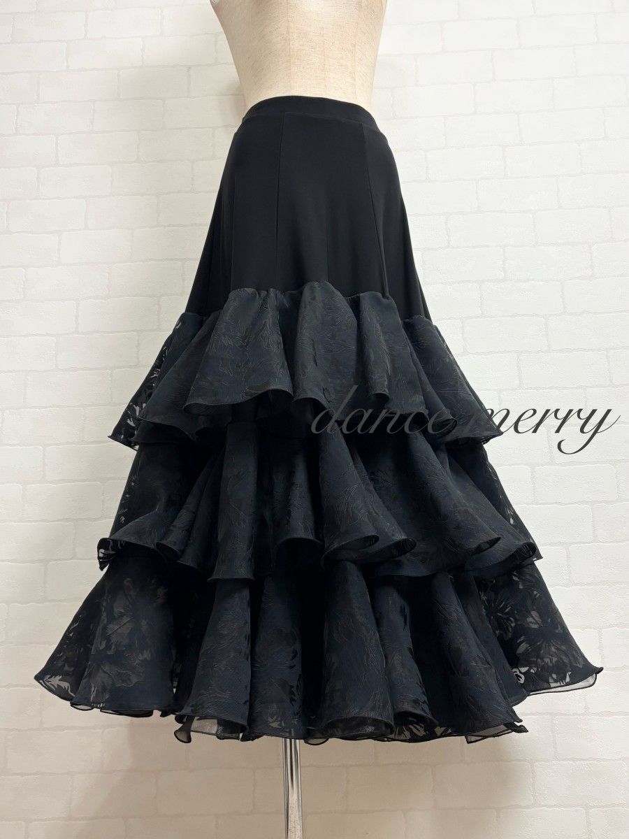 ☆送料無料☆新品 豪華 社交ダンス 黒 スカート パーティ 2303 タンゴ