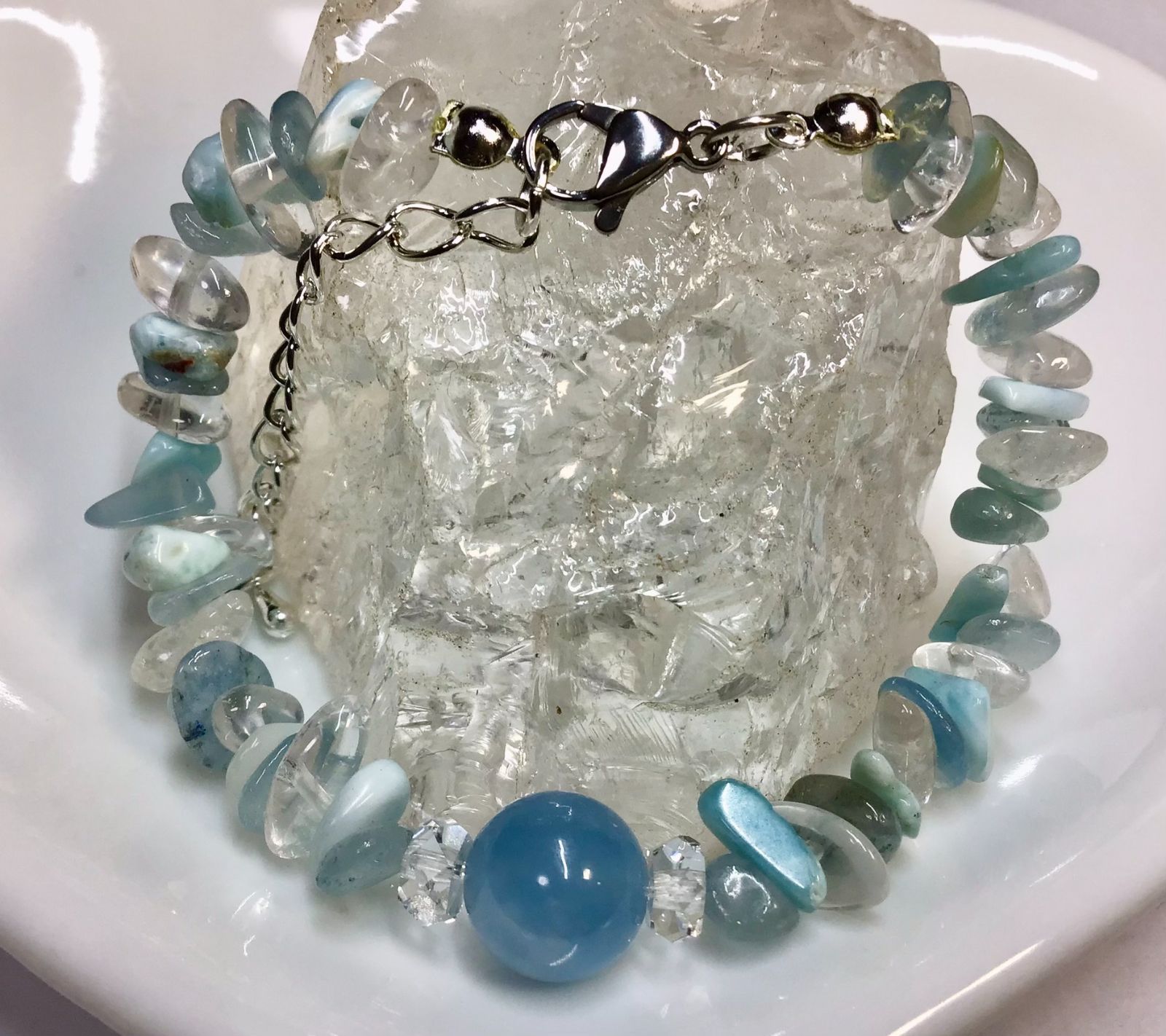 恋愛運アクアマリン仕事運幸運ラリマーお守水晶のブレスレット16cm新品