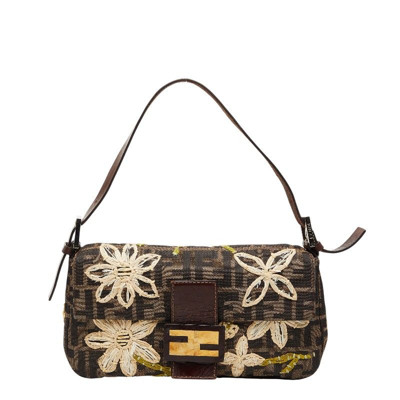 フェンディ ズッカ 花柄 刺繍 マンマバケット ベージュ マルチカラー