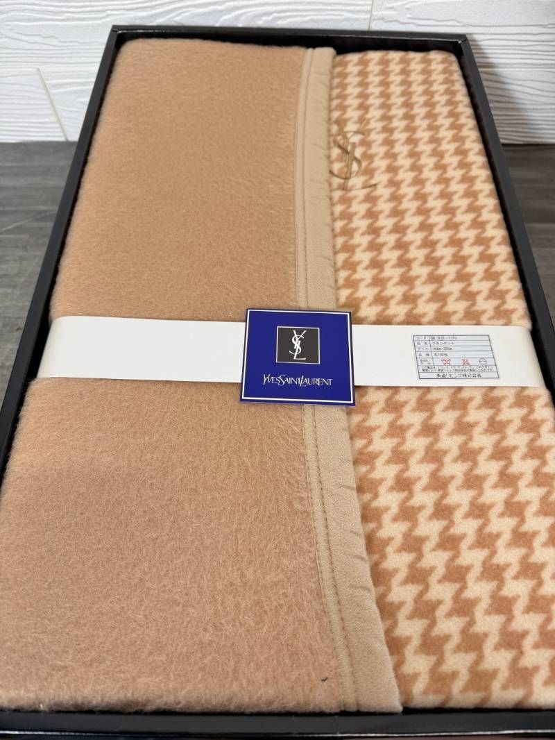 イヴサンローラン YSL ブランケット 140×200cm 毛100% 千鳥格子