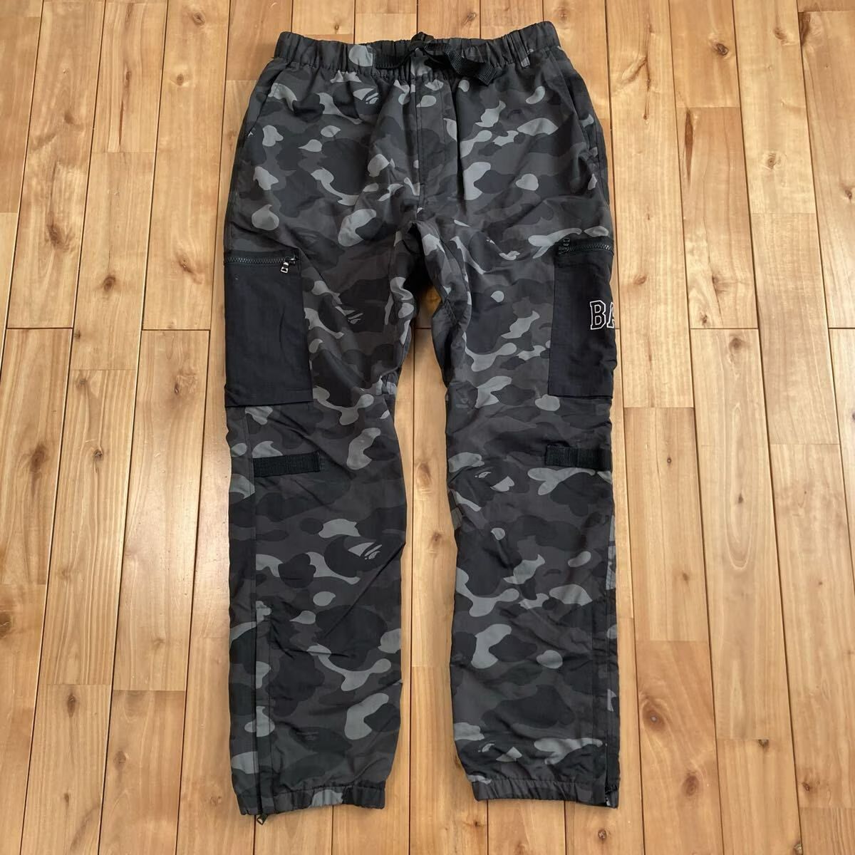 ☆XL☆ Black Camo ナイロン カーゴパンツ a bathing ape BAPE LOGO