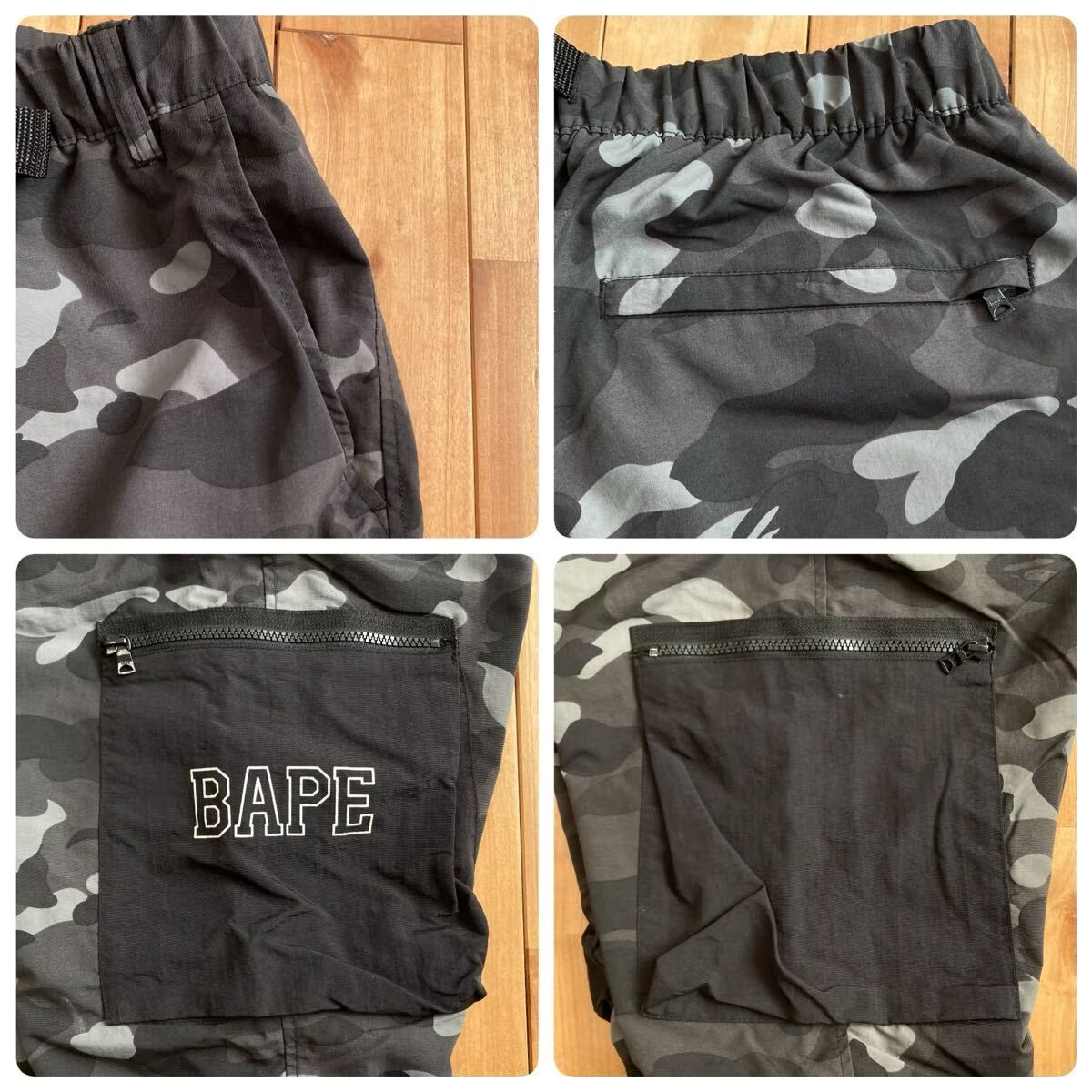 ☆XL☆ Black Camo ナイロン カーゴパンツ a bathing ape BAPE LOGO
