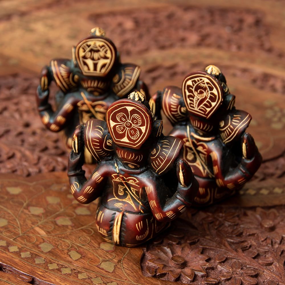 アンティーク調 手彫り模様のあぐらガネーシャ像[8.5cm] / レジン 神様