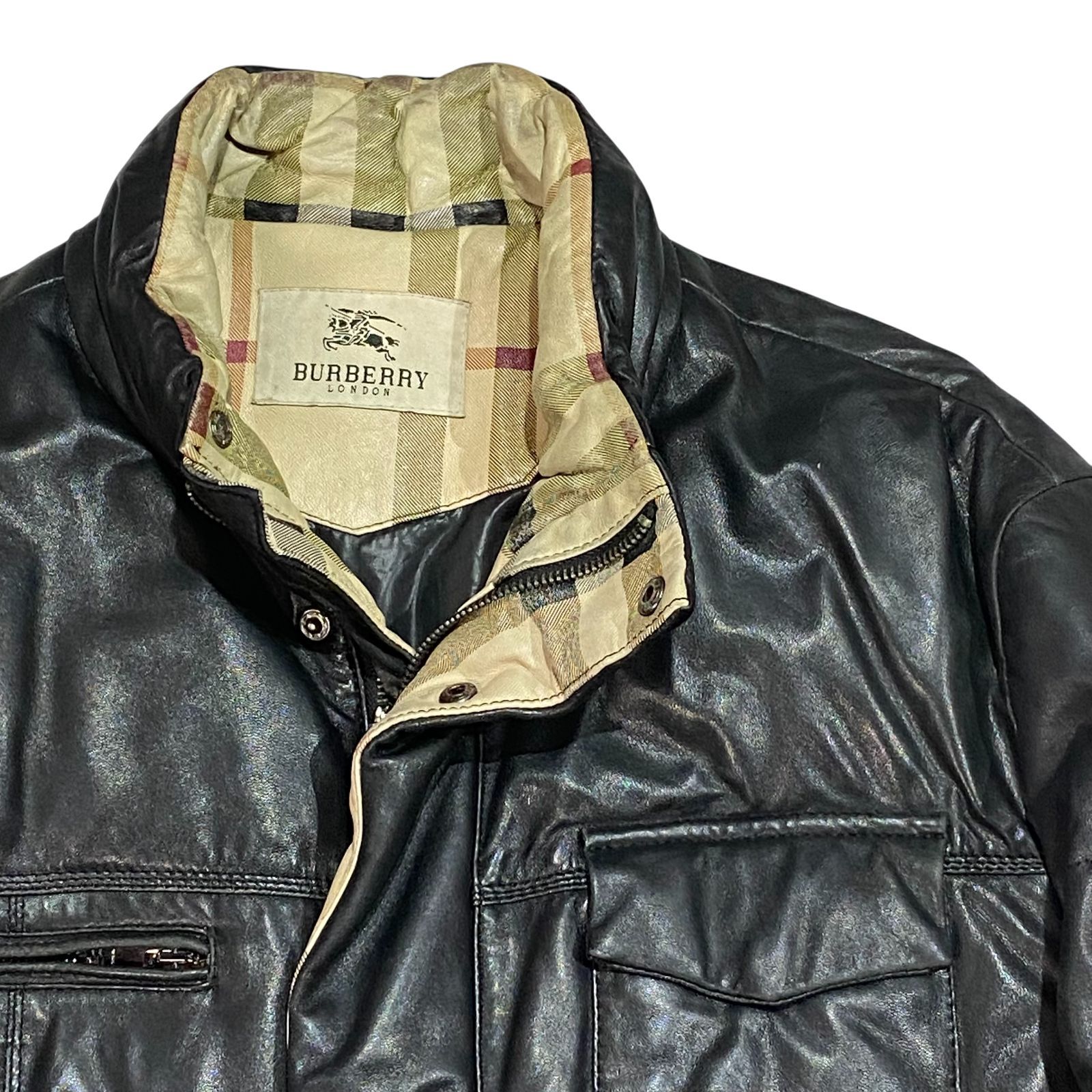 BURBERRY バーバリー ロンドン ノヴァチェック レザー 羊毛 ジャケット