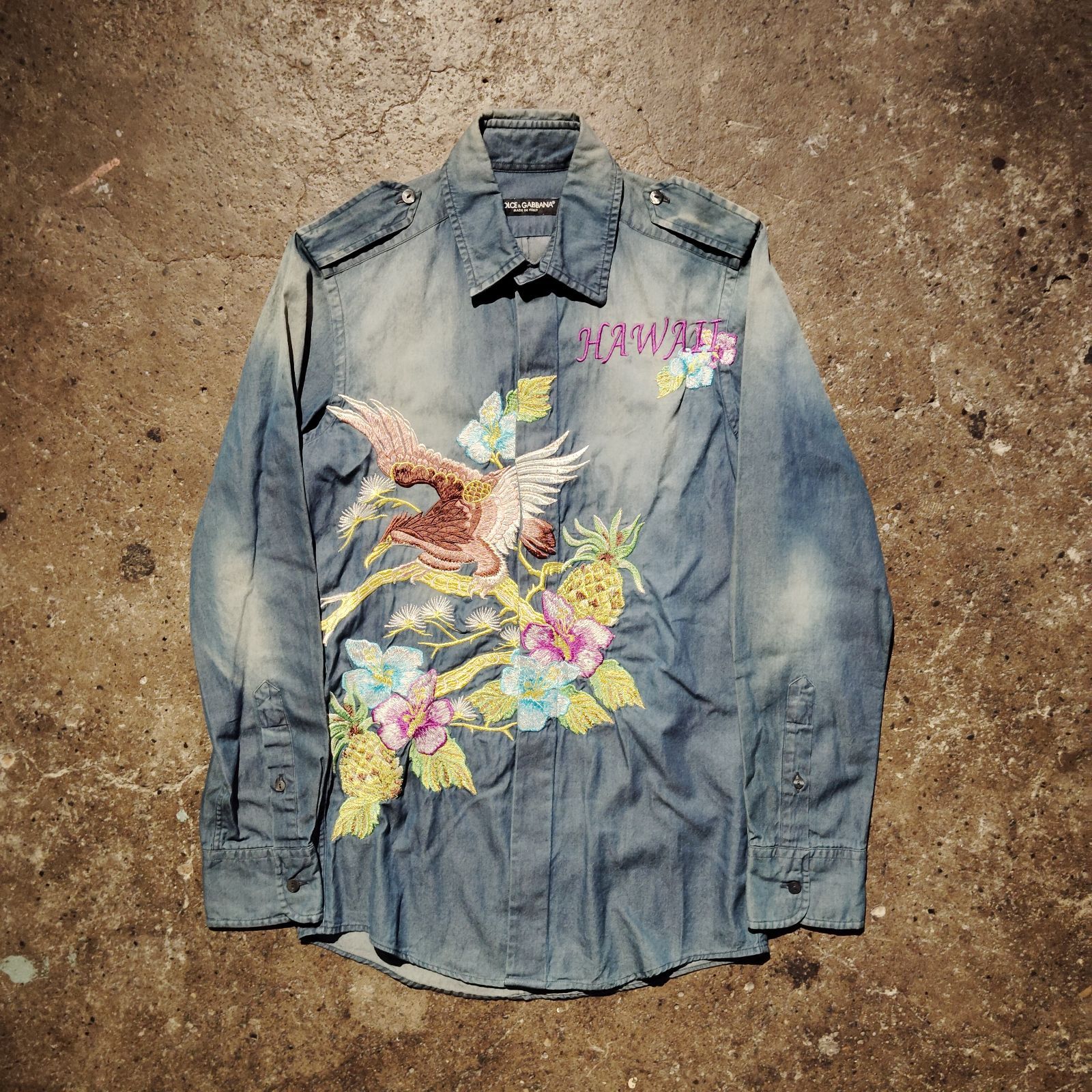 DOLCE&GABBANA 05ss 鷹刺繍デニムシャツ 37 HAWAII ドルチェアンド