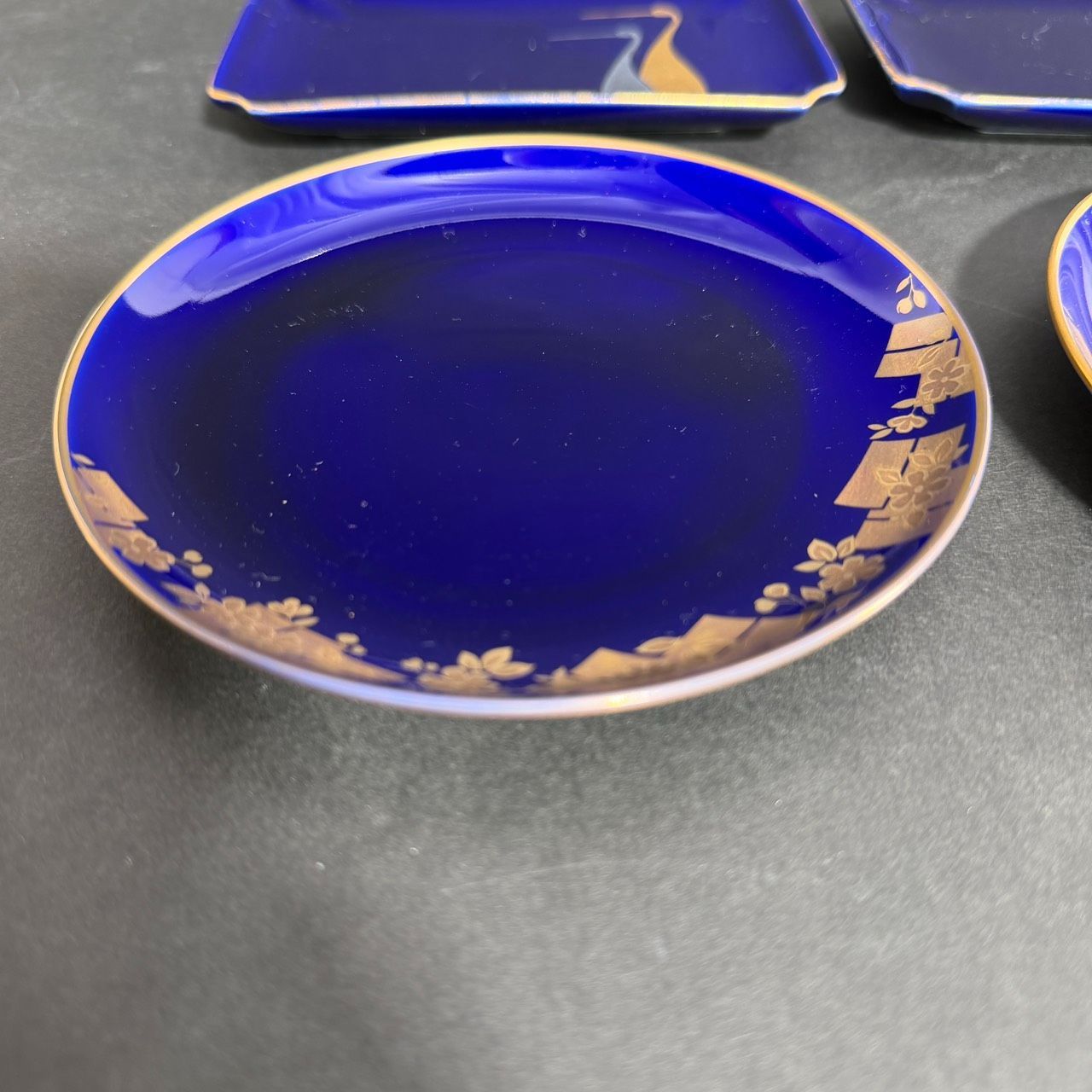 有田焼 ☆深川製磁 瑠璃 夫婦鶴 金彩 角皿 2枚 ☆ノリタケ 瑠璃金彩