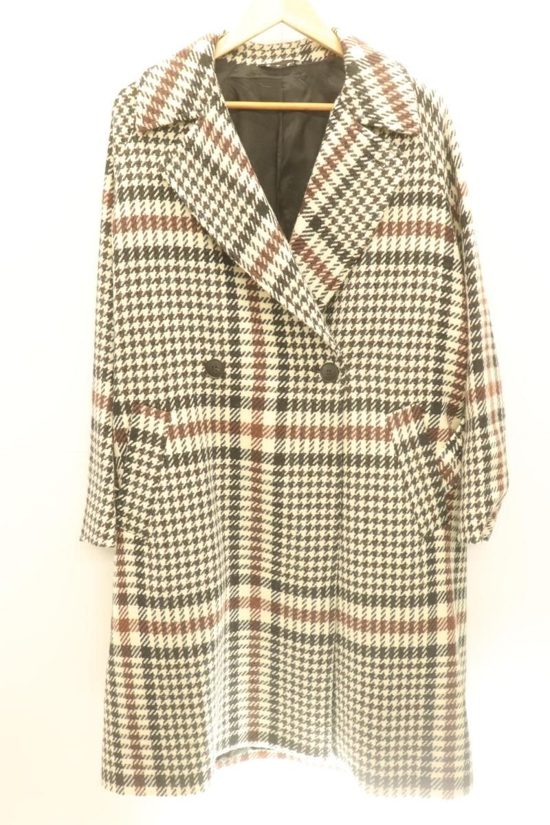 中古】 Hevo メンズロングコート -- チェックダブルブレストコート