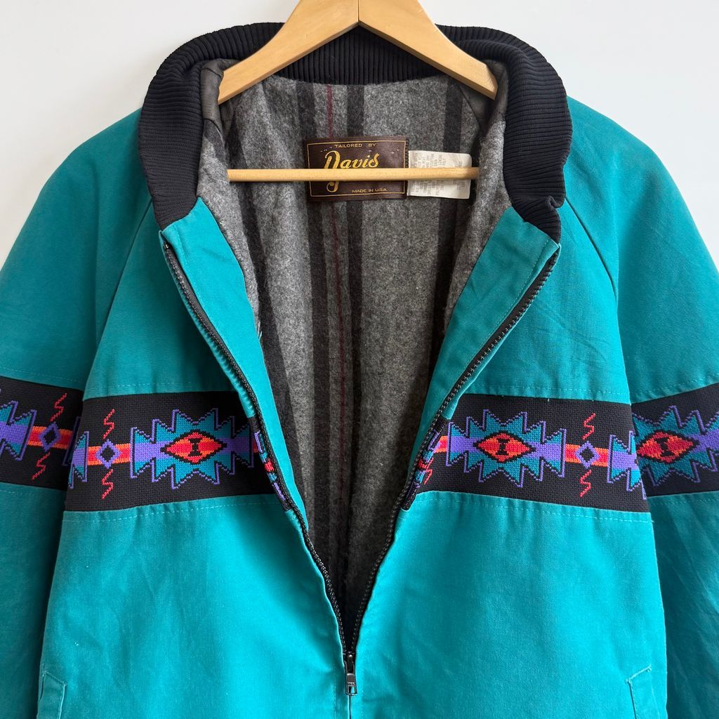 USA製 Davis James ネイティブ柄 切り替えデザイン ブランケット裏地