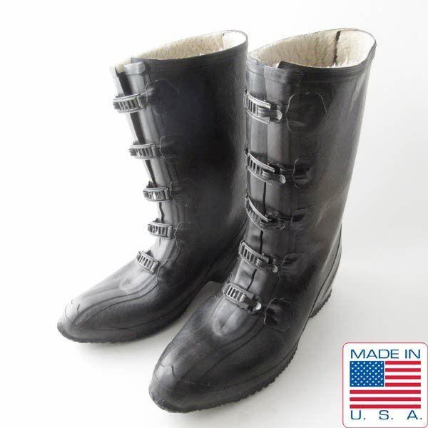 50s-60s USA製 LA CROSSE ラバー オーバーブーツ 黒 26.5cm程度 フック