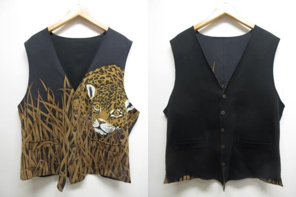 イタリヤ 伊太利屋 リバーシブル ベスト ジレ 11 チャコール/黒 豹柄