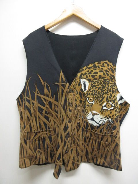 イタリヤ 伊太利屋 リバーシブル ベスト ジレ 11 チャコール/黒 豹柄