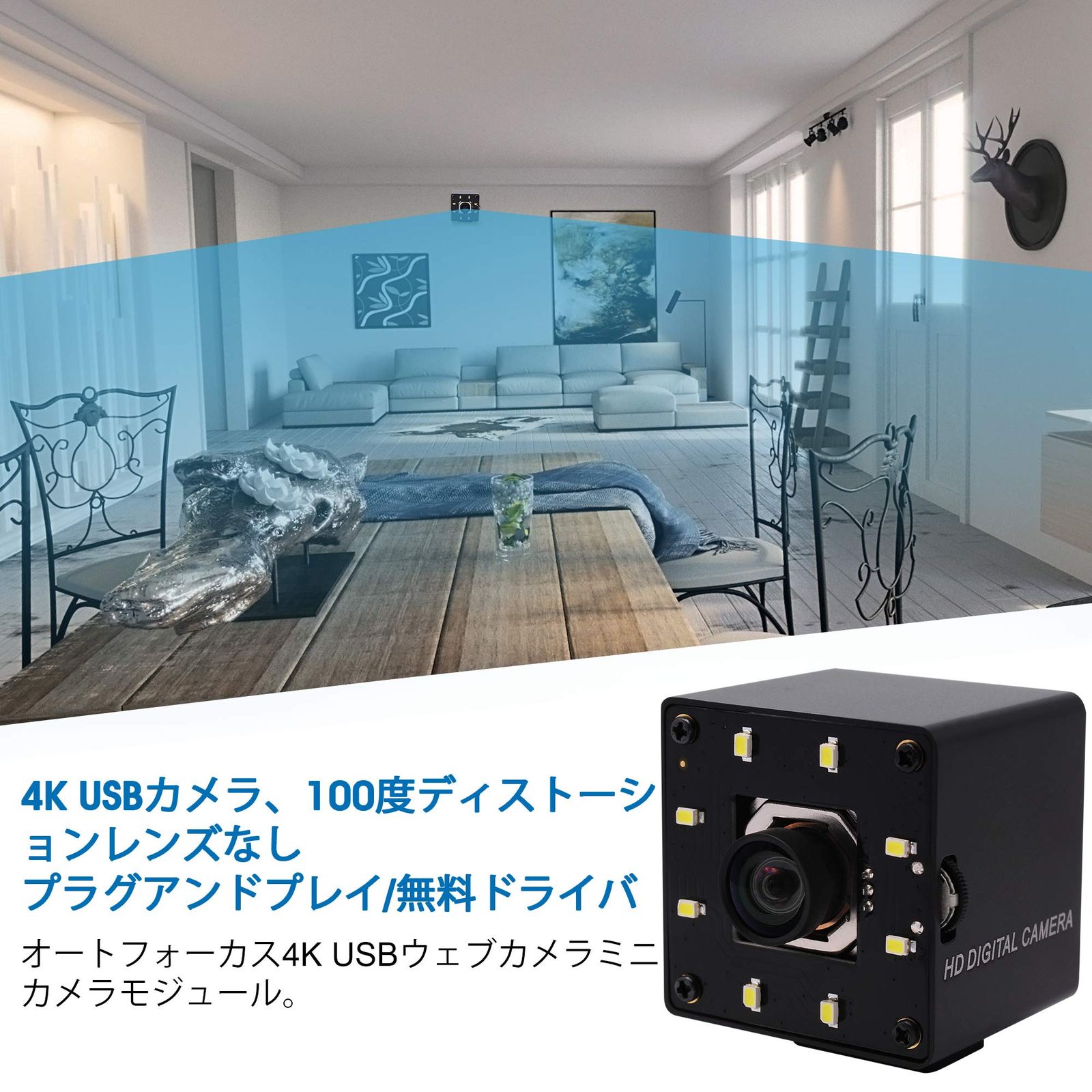 ELP オートフォーカス 4K USBカメラ 超小型ウェブカメラ 100度歪みの