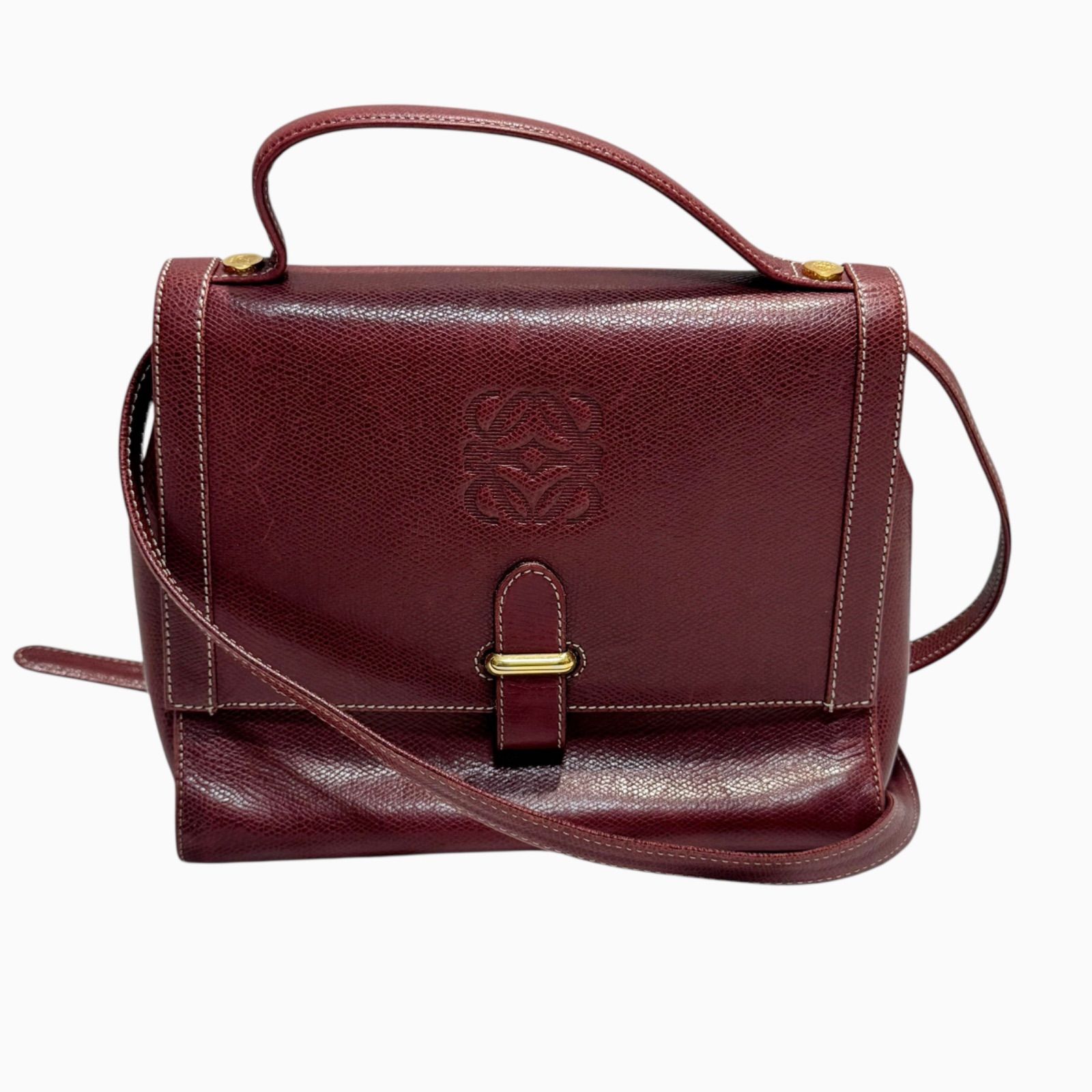 LOEWE Vintage Anagram Leather Shoulder Bag Bordeaux | Made in