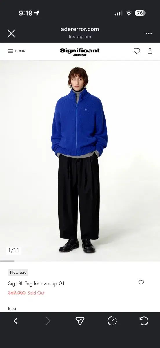 ADER ERROR アーダーエラー SIGNIFICANT ブルー ニットジップアップ XL