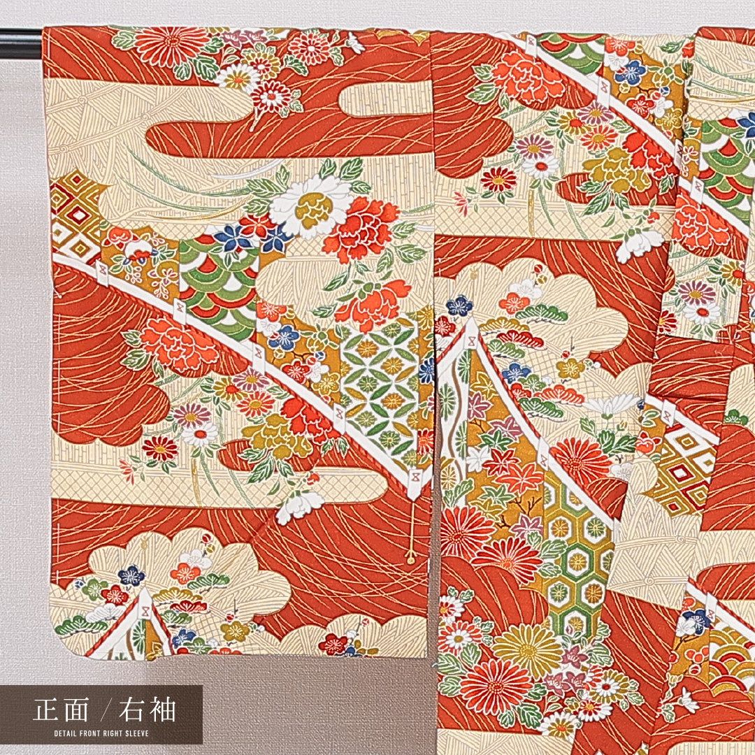 小紋 袷 身丈158cm 裄丈62cm 正絹 Sランク Mサイズ バチ衿 イン