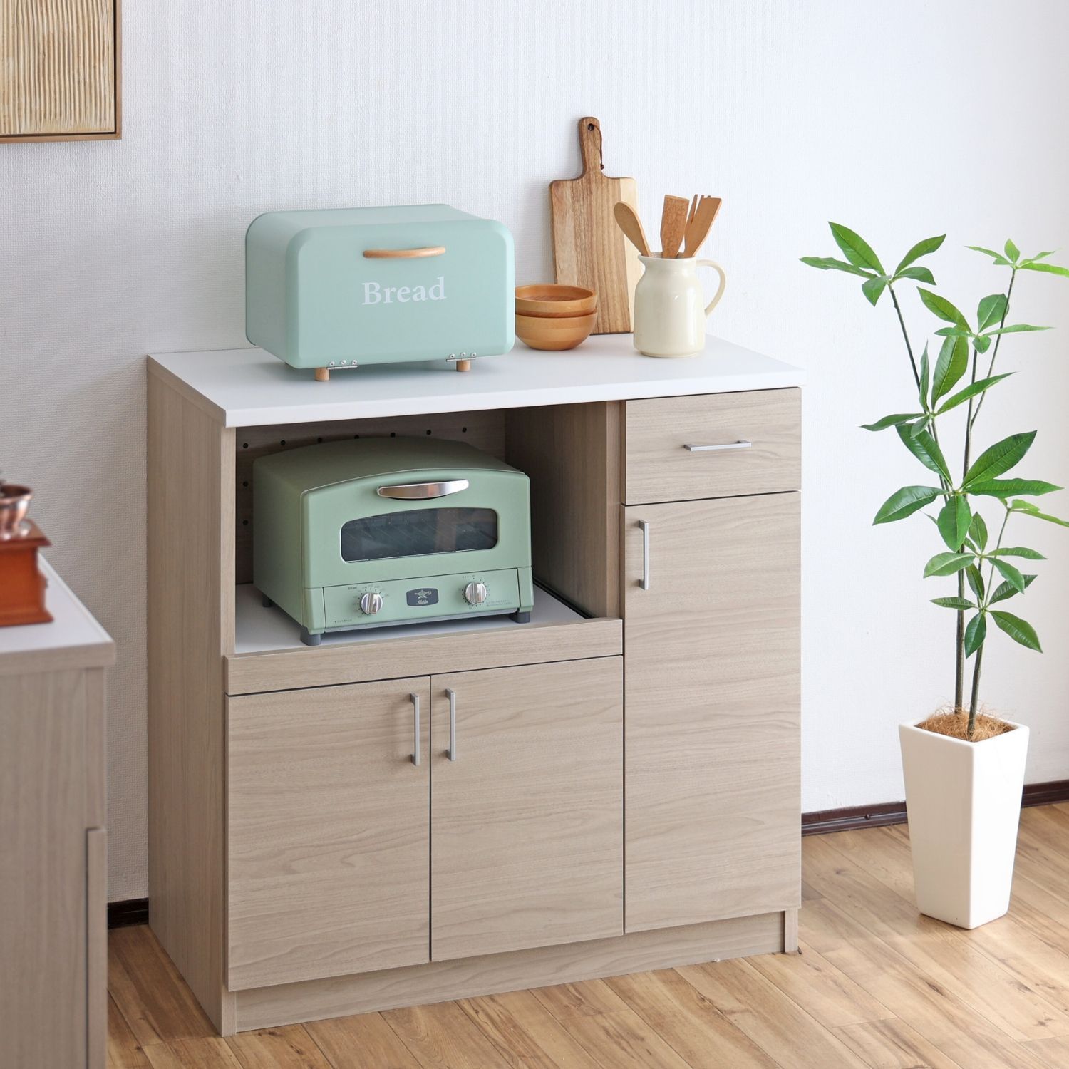 ♪ナチュラル キッチンカウンター ［幅89cm］ 食器棚 キッチンボード