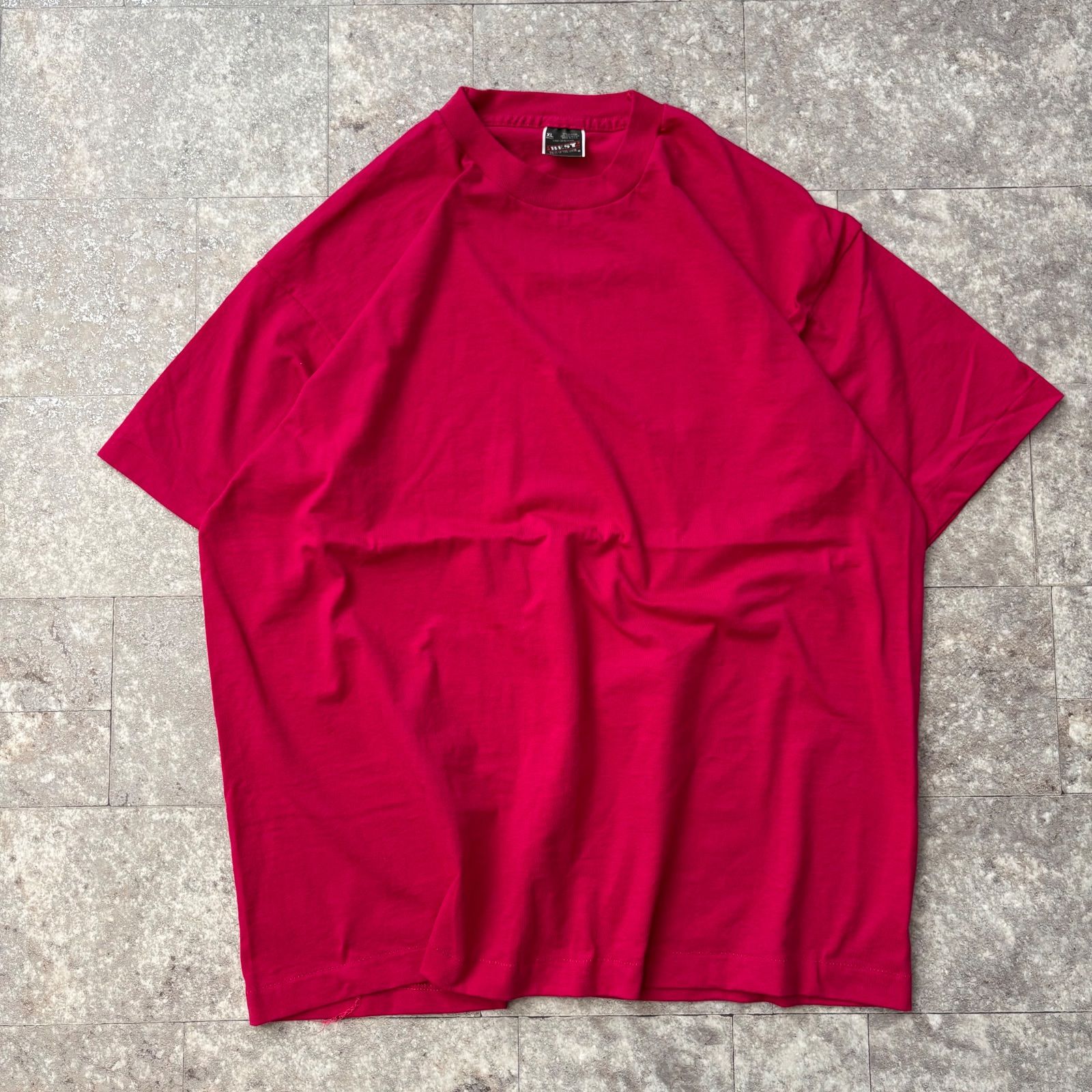 USA製】90s BEST フルーツオブザルーム XL 無地Tシャツ 赤 シングル 
