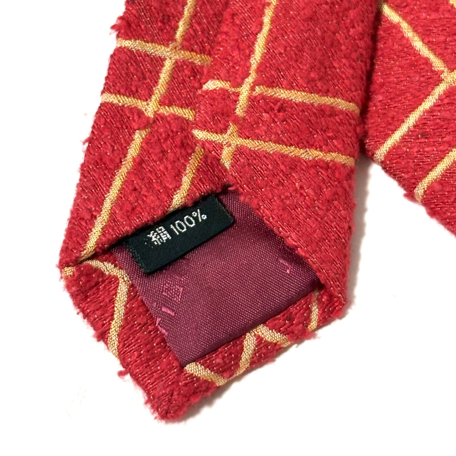 クリスチャンディオール ネクタイ ブランド チェック レッド×ゴールド