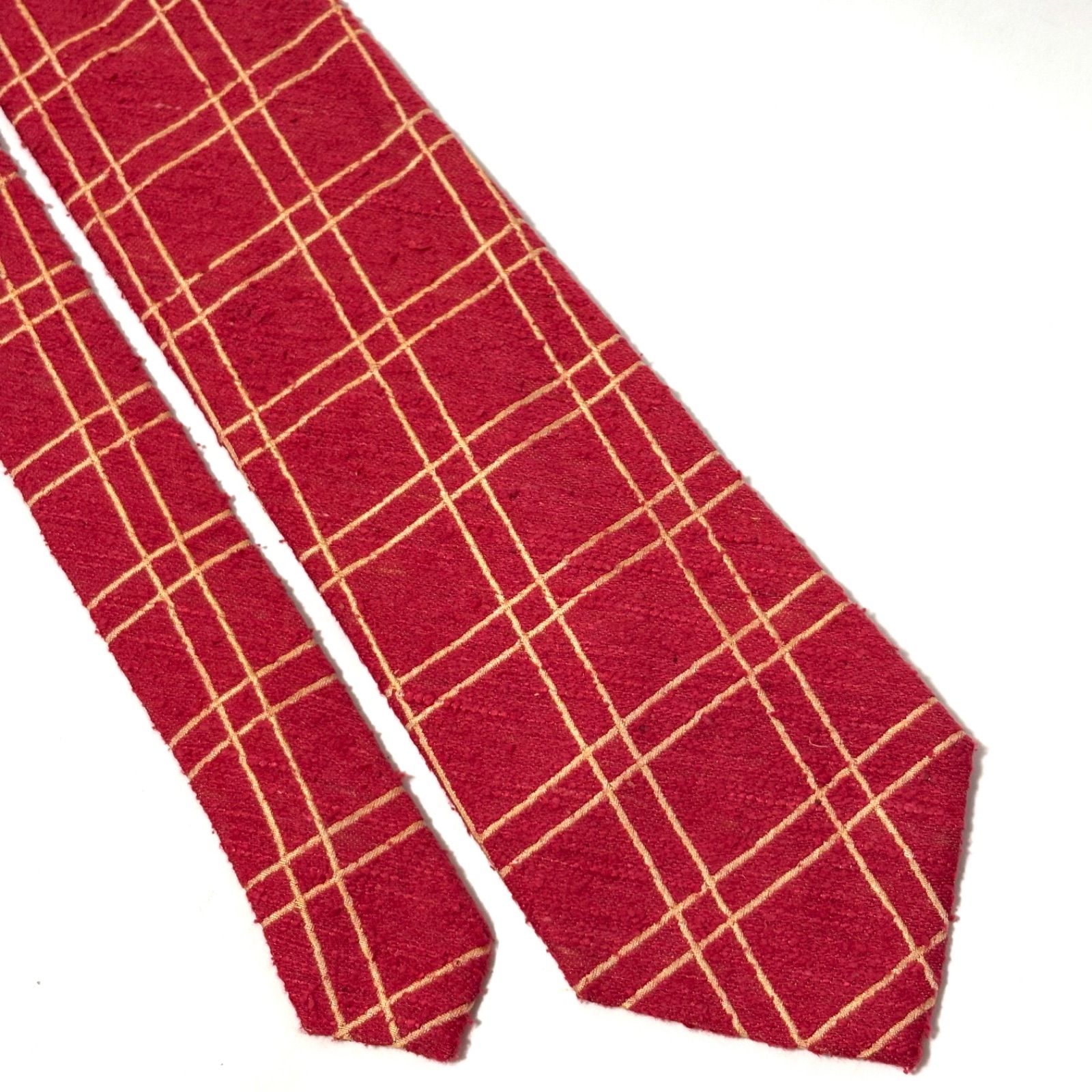 クリスチャンディオール ネクタイ ブランド チェック レッド×ゴールド